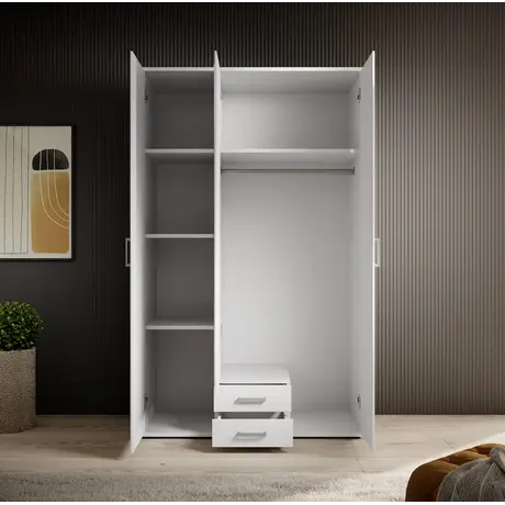 Buy Karl Hinged Door Wardrobe White – Compact Storage with Mirrored Door, Colour: White, Item Width: 120, 5 from Furnituretta
