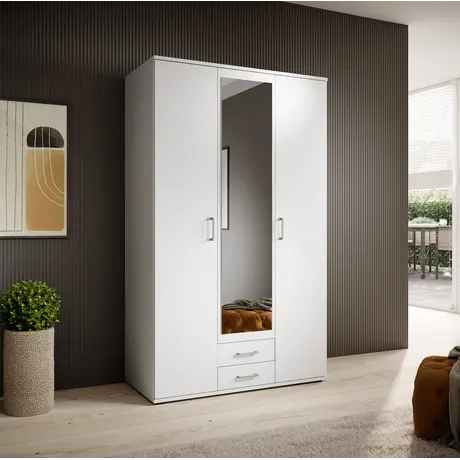Buy Karl Hinged Door Wardrobe White – Compact Storage with Mirrored Door, Colour: White, Item Width: 120 from Furnituretta
