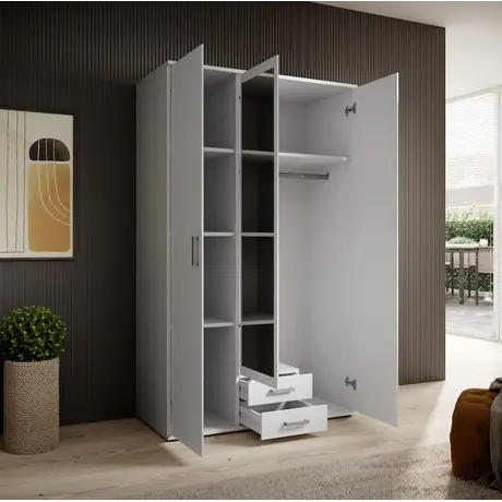 Buy Karl Hinged Door Wardrobe White – Compact Storage with Mirrored Door, Colour: White, Item Width: 120, 3 from Furnituretta