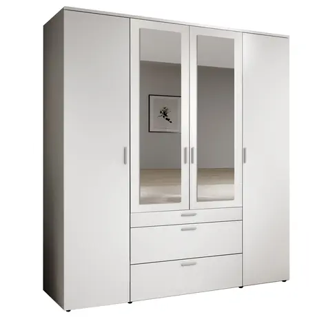 Buy Vesala Wardrobe – White Matt Finish with Mirrored Doors (180 cm), Colour: White, 10 from Furnituretta