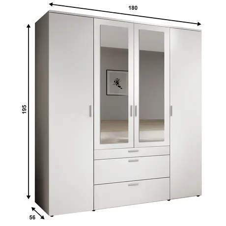 Buy Vesala Wardrobe – White Matt Finish with Mirrored Doors (180 cm), Colour: White, 6 from Furnituretta