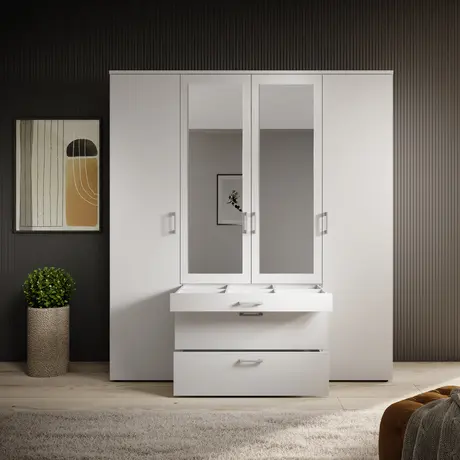 Buy Vesala Wardrobe – White Matt Finish with Mirrored Doors (180 cm), Colour: White, 7 from Furnituretta