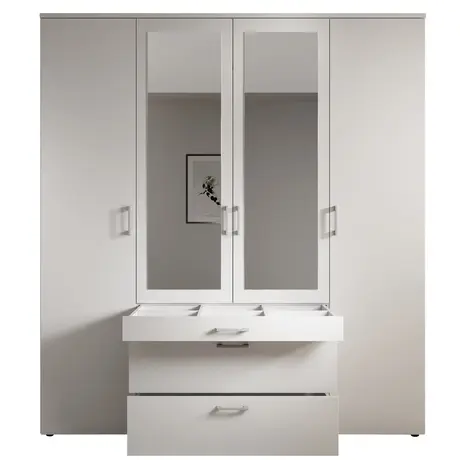 Buy Vesala Wardrobe – White Matt Finish with Mirrored Doors (180 cm), Colour: White, 9 from Furnituretta