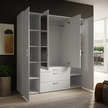 Buy Vesala Wardrobe – White Matt Finish with Mirrored Doors (180 cm), Colour: White, 8 from Furnituretta