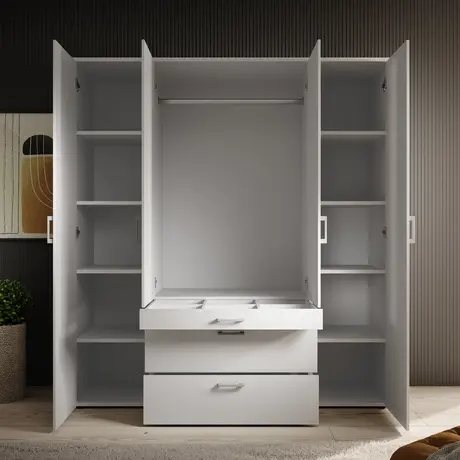 Buy Vesala Wardrobe – White Matt Finish with Mirrored Doors (180 cm), Colour: White, 5 from Furnituretta