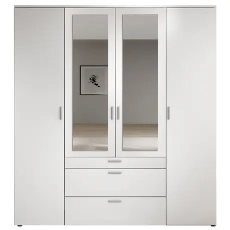 Buy Vesala Wardrobe – White Matt Finish with Mirrored Doors (180 cm), Colour: White, 12 from Furnituretta