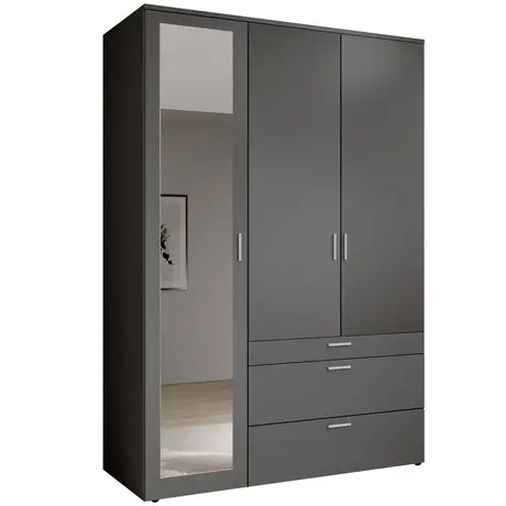 Buy Vesala Wardrobe – Graphite Matt Finish with Mirror (135 cm), Colour: Graphite Matt, Item Width: 135, 6 from Furnituretta
