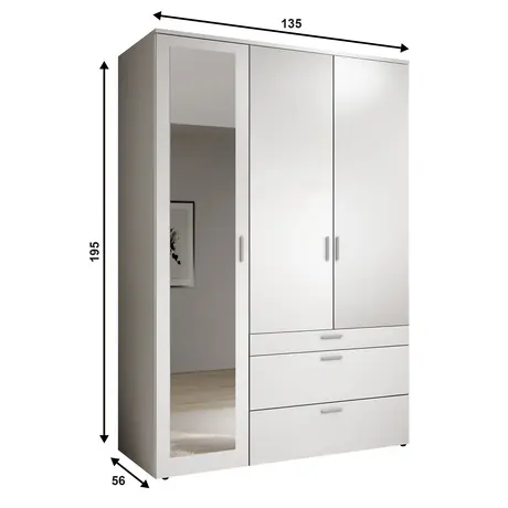 Buy Vesala Wardrobe – Graphite Matt Finish with Mirror (135 cm), Colour: Graphite Matt, Item Width: 135, 5 from Furnituretta