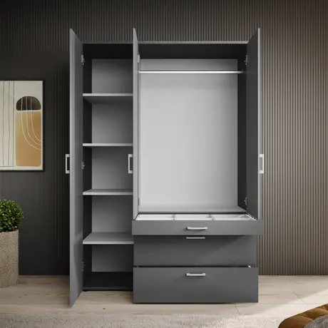 Buy Vesala Wardrobe – Graphite Matt Finish with Mirror (135 cm), Colour: Graphite Matt, Item Width: 135, 3 from Furnituretta