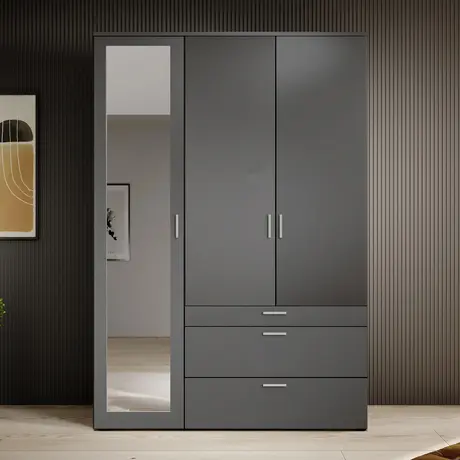 Buy Vesala Wardrobe – Graphite Matt Finish with Mirror (135 cm), Colour: Graphite Matt, Item Width: 135, 4 from Furnituretta