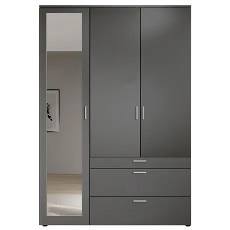 Buy Vesala Wardrobe – Graphite Matt Finish with Mirror (135 cm), Colour: Graphite Matt, Item Width: 135, 7 from Furnituretta