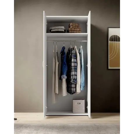 Buy Base 2 Door Hinged Wardrobe – White Matt Finish (80 cm), Colour: White Matt, Item Width: 80, 6 from Furnituretta