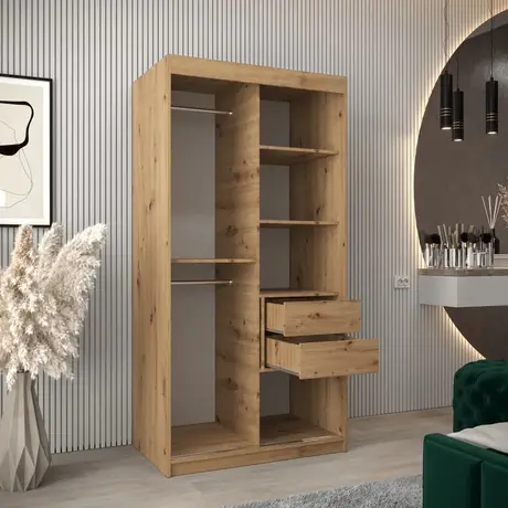 Buy Elypse Sliding Door Wardrobe Oak Artisan 100cm, Colour: Oak Artisan, Item Width: 100, 7 from Furnituretta