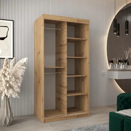 Buy Verona 02 Sliding Door Wardrobe Oak Artisan 100cm, Colour: Oak Artisan, Item Width: 100, 6 from Furnituretta