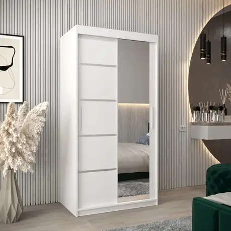 Buy Verona 02 Sliding Door Wardrobe White 100cm, Colour: White, Item Width: 100 from Furnituretta