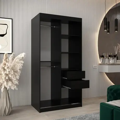 Buy Verona 02 Sliding Door Wardrobe Black 100cm, Colour: Black, Item Width: 100, 7 from Furnituretta