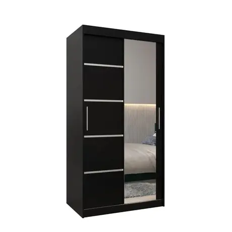 Buy Verona 02 Sliding Door Wardrobe Black 100cm, Colour: Black, Item Width: 100, 5 from Furnituretta