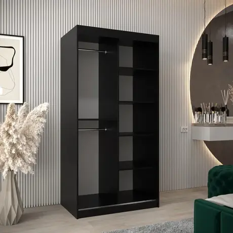 Buy Verona 02 Sliding Door Wardrobe Black 100cm, Colour: Black, Item Width: 100, 6 from Furnituretta