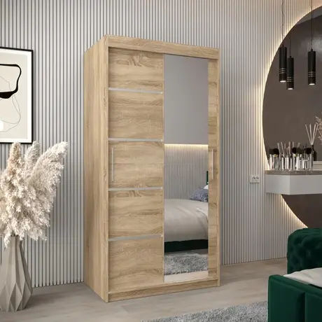Buy Verona 02 Sliding Door Wardrobe Oak Sonoma 100cm, Colour: Oak Sonoma, Item Width: 100 from Furnituretta