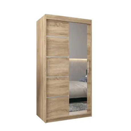 Buy Verona 02 Sliding Door Wardrobe Oak Sonoma 100cm, Colour: Oak Sonoma, Item Width: 100, 5 from Furnituretta