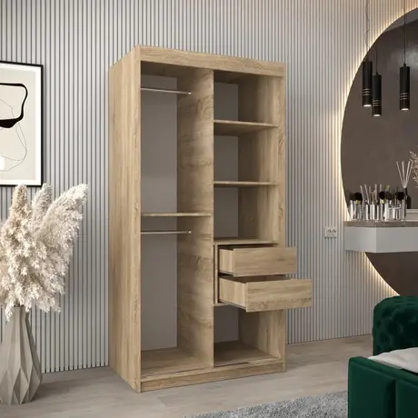 Buy Elypse Sliding Door Wardrobe Oak Sonoma 100cm, Colour: Oak Sonoma, Item Width: 100, 7 from Furnituretta