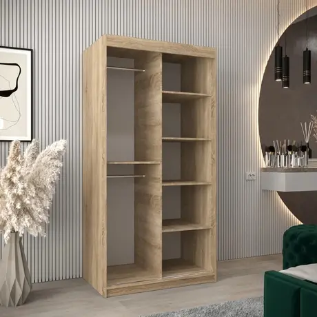 Buy Verona 02 Sliding Door Wardrobe Oak Sonoma 100cm, Colour: Oak Sonoma, Item Width: 100, 6 from Furnituretta