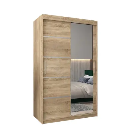 Buy Verona 02 Sliding Door Wardrobe Oak Sonoma 120cm, Colour: Oak Sonoma, Item Width: 120, 5 from Furnituretta