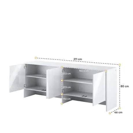 Buy BC-10 Over Bed Unit for Horizontal Wall Bed Concept White Gloss 120cm, Colour: White Gloss, Item Width: 211, 6 from Furnituretta