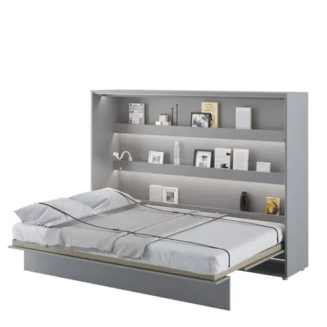 Buy BC-04 Horizontal Wall Bed – Grey Matt 140cm | Fold-Away Bed with Shelves & Soft-Close System, Colour: Grey Matt, Size: 140 x 200cm from Furnituretta