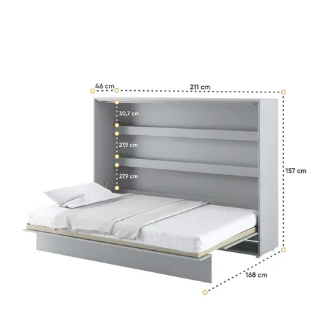 Buy BC-04 Horizontal Wall Bed – Grey Matt 140cm | Fold-Away Bed with Shelves & Soft-Close System, Colour: Grey Matt, Size: 140 x 200cm, 6 from Furnituretta
