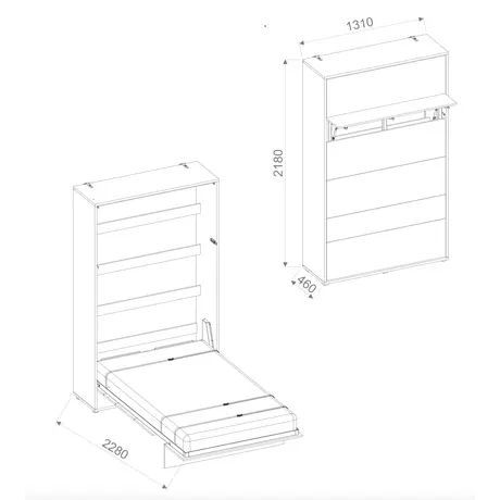Buy BC-02 Vertical Wall Bed Concept White Matt 120cm, Colour: White Matt, Size: 120 x 200cm, 11 from Furnituretta