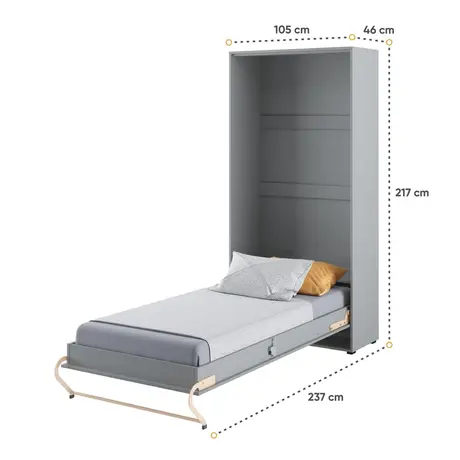 Buy CP-03 Vertical Wall Bed Concept Grey Matt 90cm, Colour: Grey Matt, Size: 90 x 200cm, 5 from Furnituretta