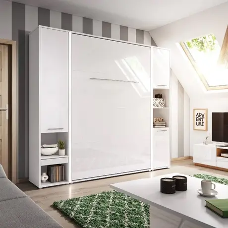 Buy CP-02 Vertical Wall Bed Concept 120cm with Storage Cabinet White Gloss, Colour: White Gloss, Size: 120 x 200cm, Item Width: 223, 4 from Furnituretta