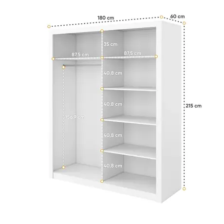 Buy Idea ID-02 Sliding Door Wardrobe White Matt 180cm, Colour: White Matt, Item Width: 180, 7 from Furnituretta