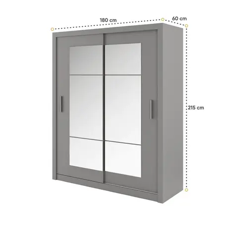 Buy Idea ID-02 Sliding Door Wardrobe Grey Matt 180cm, Colour: Grey Matt, Item Width: 180, 6 from Furnituretta