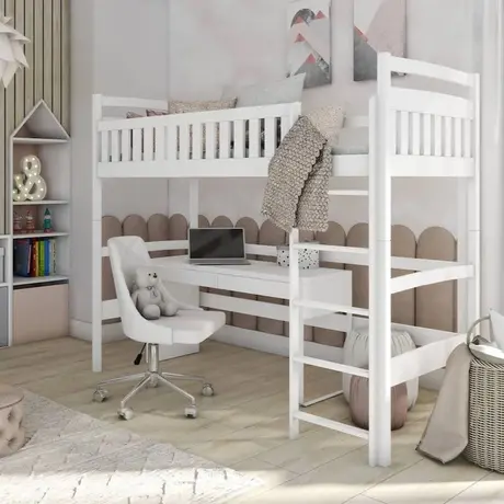 Buy Mia Wooden Loft Bed White, Colour: White, Mattresses: Without Mattress, 4 from Furnituretta