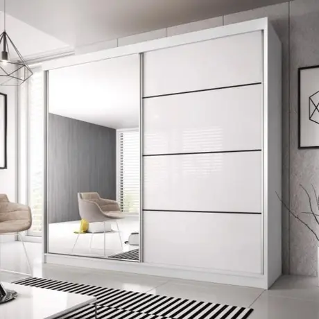 Buy Multi 35 Sliding Mirror Door Wardrobe White Matt 233cm, Colour: White Matt, Item Width: 233 from Furnituretta