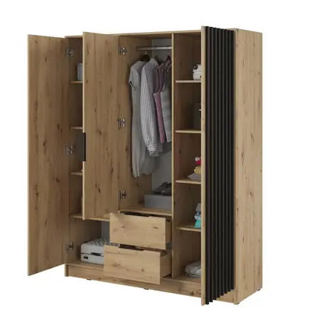 Buy Nelly Hinged Door Mirror Wardrobe Oak Artisan 155cm, Colour: Oak Artisan, Item Width: 155, 5 from Furnituretta