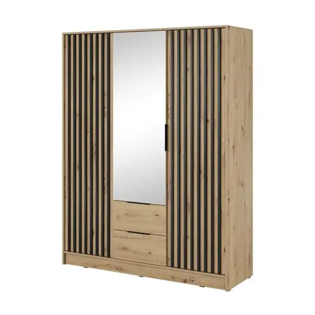Buy Nelly Hinged Door Mirror Wardrobe Oak Artisan 155cm, Colour: Oak Artisan, Item Width: 155, 4 from Furnituretta