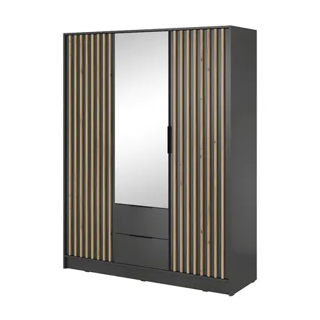 Buy Nelly Hinged Door Mirror Wardrobe Graphite 155cm, Colour: Graphite, Item Width: 155, 4 from Furnituretta