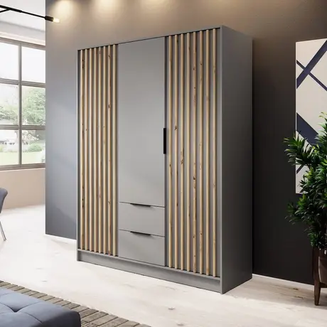 Buy Nelly Hinged Door Wardrobe Grey 155cm, Colour: Grey, Item Width: 155 from Furnituretta