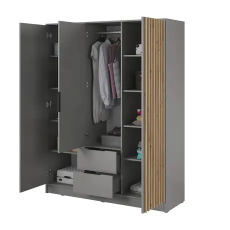 Buy Nelly Hinged Door Wardrobe Grey 155cm, Colour: Grey, Item Width: 155, 4 from Furnituretta