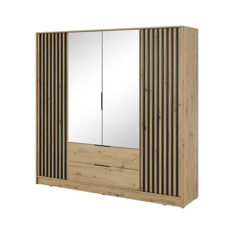 Buy Nelly Hinged Mirror Door Wardrobe 206cm Oak Artisan, Colour: Oak Artisan, Item Width: 206, 5 from Furnituretta
