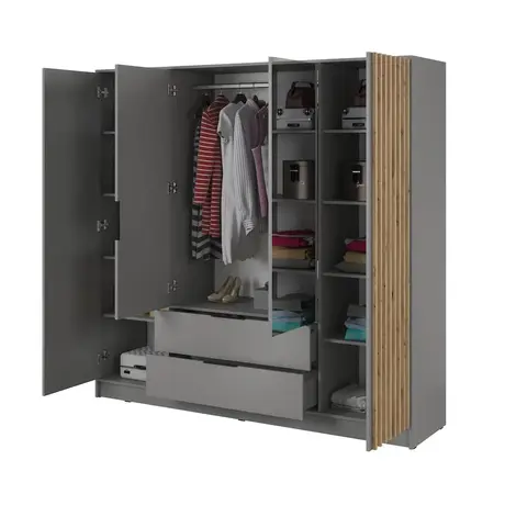 Buy Nelly Hinged Mirror Door Wardrobe 206cm Grey, Colour: Grey, Item Width: 206, 4 from Furnituretta