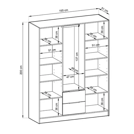 Buy Nelly Hinged Door Mirror Wardrobe Grey 155cm, Colour: Grey, Item Width: 155, 6 from Furnituretta
