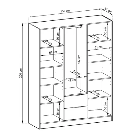 Buy Nelly Hinged Door Wardrobe Grey 155cm, Colour: Grey, Item Width: 155, 6 from Furnituretta