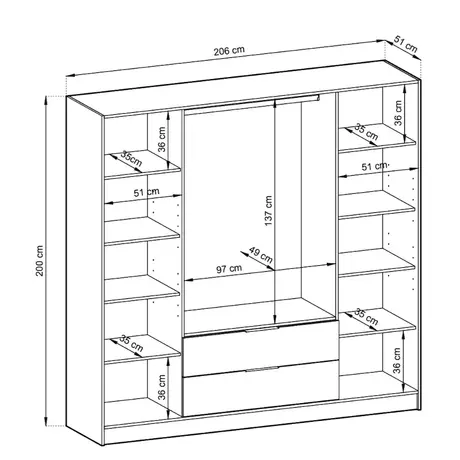 Buy Nelly Hinged Mirror Door Wardrobe 206cm Oak Artisan, Colour: Oak Artisan, Item Width: 206, 6 from Furnituretta