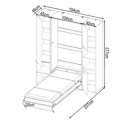 Buy CP-03 Vertical Wall Bed Concept 90cm with Storage Cabinet White Matt, Colour: White Matt, Size: 90 x 200cm, Item Width: 194, 9 from Furnituretta