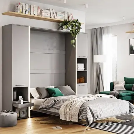 Buy CP-01 Vertical Wall Bed Concept 140cm with Storage Cabinets Grey Matt, Colour: Grey Matt, Size: 140 x 200cm, Item Width: 245 from Furnituretta