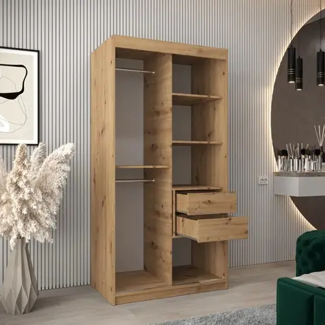 Buy Tokyo I Sliding Door Wardrobe Oak Artisan 100cm, Colour: Oak Artisan, Item Width: 100, 8 from Furnituretta